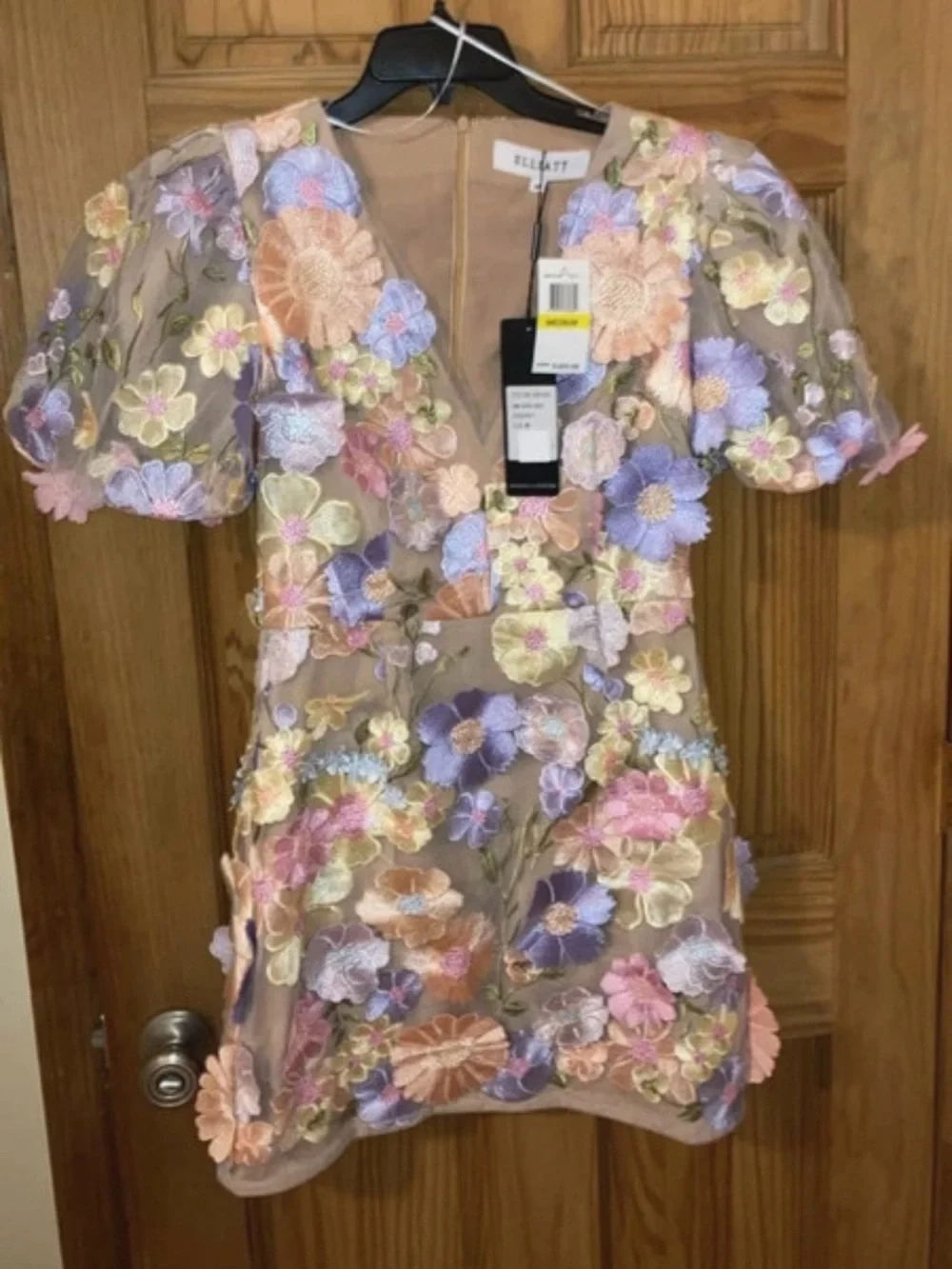 Elliatt Floral Embroidered Mini Dress in Pastel Pink, Lavender, Peach - Picture 1 of 6